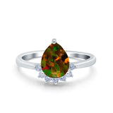 Teardrop Art Deco Pear Wedding Engagement Ring Round Simulated Cubic Zirconia 925 Sterling Silver