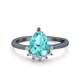 Teardrop Art Deco Pear Wedding Engagement Ring Round Simulated Cubic Zirconia 925 Sterling Silver