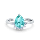 Teardrop Art Deco Pear Wedding Engagement Ring Round Simulated Cubic Zirconia 925 Sterling Silver
