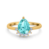Teardrop Art Deco Pear Wedding Engagement Ring Round Simulated Cubic Zirconia 925 Sterling Silver