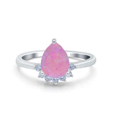 Teardrop Art Deco Pear Wedding Engagement Ring Round Simulated Cubic Zirconia 925 Sterling Silver