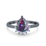 Teardrop Art Deco Pear Wedding Engagement Ring Round Simulated Cubic Zirconia 925 Sterling Silver