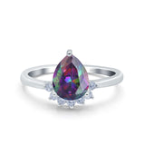 Teardrop Art Deco Pear Wedding Engagement Ring Round Simulated Cubic Zirconia 925 Sterling Silver