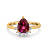 Teardrop Art Deco Pear Wedding Engagement Ring Round Simulated Cubic Zirconia 925 Sterling Silver