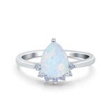 Teardrop Art Deco Pear Wedding Engagement Ring Round Simulated Cubic Zirconia 925 Sterling Silver