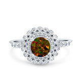 Halo Art Deco Wedding Engagement Bridal Ring Round Simulated Cubic Zirconia 925 Sterling Silver