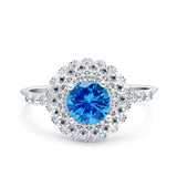 Halo Art Deco Wedding Engagement Bridal Ring Round Simulated Cubic Zirconia 925 Sterling Silver