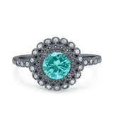 Halo Art Deco Wedding Engagement Bridal Ring Round Simulated Cubic Zirconia 925 Sterling Silver