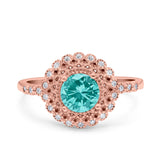 Halo Art Deco Wedding Engagement Bridal Ring Round Simulated Cubic Zirconia 925 Sterling Silver