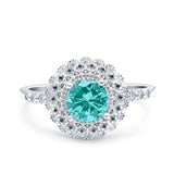 Halo Art Deco Wedding Engagement Bridal Ring Round Simulated Cubic Zirconia 925 Sterling Silver