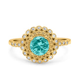 Halo Art Deco Wedding Engagement Bridal Ring Round Simulated Cubic Zirconia 925 Sterling Silver