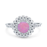 Halo Art Deco Wedding Engagement Bridal Ring Round Simulated Cubic Zirconia 925 Sterling Silver