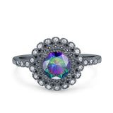 Halo Art Deco Wedding Engagement Bridal Ring Round Simulated Cubic Zirconia 925 Sterling Silver
