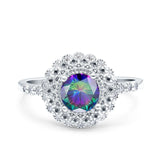 Halo Art Deco Wedding Engagement Bridal Ring Round Simulated Cubic Zirconia 925 Sterling Silver