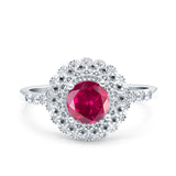 Halo Art Deco Wedding Engagement Bridal Ring Round Simulated Cubic Zirconia 925 Sterling Silver