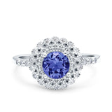 Halo Art Deco Wedding Engagement Bridal Ring Round Simulated Cubic Zirconia 925 Sterling Silver