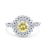 Halo Art Deco Wedding Engagement Bridal Ring Round Simulated Cubic Zirconia 925 Sterling Silver