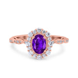Vintage Art Deco Halo Oval Wedding Engagement Bridal Ring Round Simulated Cubic Zirconia 925 Sterling Silver