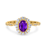 Vintage Art Deco Halo Oval Wedding Engagement Bridal Ring Round Simulated Cubic Zirconia 925 Sterling Silver