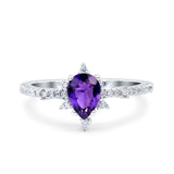 Starburst Teardrop Dainty Art Deco Pear Wedding Bridal Ring Round Simulated Cubic Zirconia 925 Sterling Silver
