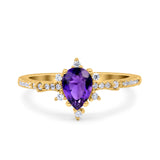 Starburst Teardrop Dainty Art Deco Pear Wedding Bridal Ring Round Simulated Cubic Zirconia 925 Sterling Silver