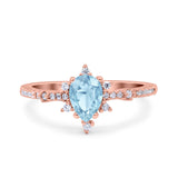 Starburst Teardrop Dainty Art Deco Pear Wedding Bridal Ring Round Simulated Cubic Zirconia 925 Sterling Silver