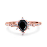 Starburst Teardrop Dainty Art Deco Pear Wedding Bridal Ring Round Simulated Cubic Zirconia 925 Sterling Silver