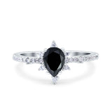 Starburst Teardrop Dainty Art Deco Pear Wedding Bridal Ring Round Simulated Cubic Zirconia 925 Sterling Silver