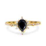 Starburst Teardrop Dainty Art Deco Pear Wedding Bridal Ring Round Simulated Cubic Zirconia 925 Sterling Silver