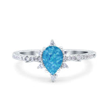 Starburst Teardrop Dainty Art Deco Pear Wedding Bridal Ring Round Simulated Cubic Zirconia 925 Sterling Silver