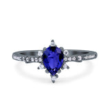 Starburst Teardrop Dainty Art Deco Pear Wedding Bridal Ring Round Simulated Cubic Zirconia 925 Sterling Silver