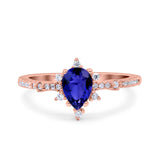 Starburst Teardrop Dainty Art Deco Pear Wedding Bridal Ring Round Simulated Cubic Zirconia 925 Sterling Silver