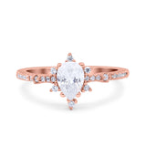 Starburst Teardrop Dainty Art Deco Pear Wedding Bridal Ring Round Simulated Cubic Zirconia 925 Sterling Silver