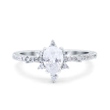 Starburst Teardrop Dainty Art Deco Pear Wedding Bridal Ring Round Simulated Cubic Zirconia 925 Sterling Silver