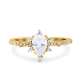 Starburst Teardrop Dainty Art Deco Pear Wedding Bridal Ring Round Simulated Cubic Zirconia 925 Sterling Silver