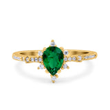 Starburst Teardrop Dainty Art Deco Pear Wedding Bridal Ring Round Simulated Cubic Zirconia 925 Sterling Silver