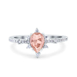 Starburst Teardrop Dainty Art Deco Pear Wedding Bridal Ring Round Simulated Cubic Zirconia 925 Sterling Silver