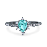 Starburst Teardrop Dainty Art Deco Pear Wedding Bridal Ring Round Simulated Cubic Zirconia 925 Sterling Silver