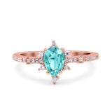 Starburst Teardrop Dainty Art Deco Pear Wedding Bridal Ring Round Simulated Cubic Zirconia 925 Sterling Silver