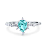 Starburst Teardrop Dainty Art Deco Pear Wedding Bridal Ring Round Simulated Cubic Zirconia 925 Sterling Silver