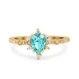 Starburst Teardrop Dainty Art Deco Pear Wedding Bridal Ring Round Simulated Cubic Zirconia 925 Sterling Silver