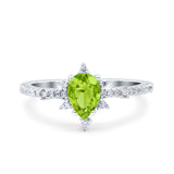 Starburst Teardrop Dainty Art Deco Pear Wedding Bridal Ring Round Simulated Cubic Zirconia 925 Sterling Silver