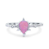 Starburst Teardrop Dainty Art Deco Pear Wedding Bridal Ring Round Simulated Cubic Zirconia 925 Sterling Silver