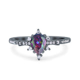 Starburst Teardrop Dainty Art Deco Pear Wedding Bridal Ring Round Simulated Cubic Zirconia 925 Sterling Silver