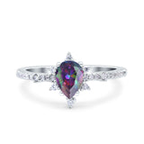 Starburst Teardrop Dainty Art Deco Pear Wedding Bridal Ring Round Simulated Cubic Zirconia 925 Sterling Silver