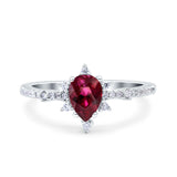 Starburst Teardrop Dainty Art Deco Pear Wedding Bridal Ring Round Simulated Cubic Zirconia 925 Sterling Silver