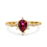 Starburst Teardrop Dainty Art Deco Pear Wedding Bridal Ring Round Simulated Cubic Zirconia 925 Sterling Silver