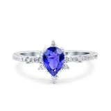 Starburst Teardrop Dainty Art Deco Pear Wedding Bridal Ring Round Simulated Cubic Zirconia 925 Sterling Silver