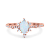 Starburst Teardrop Dainty Art Deco Pear Wedding Bridal Ring Round Simulated Cubic Zirconia 925 Sterling Silver