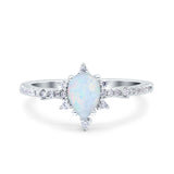 Starburst Teardrop Dainty Art Deco Pear Wedding Bridal Ring Round Simulated Cubic Zirconia 925 Sterling Silver